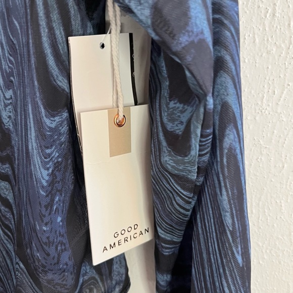 Good American Bodysuit Blue Black Ink Swirl Mesh Mock Neck Bodysuit Sz 2X(5) NWT - Picture 6 of 15